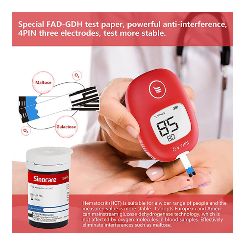 เครื่องตรวจน้ำตาล Sinocare Safe AQ Smart+แผ่น 50 ชิ้น+เข็ม 50ชิ้น/แผ่น ...