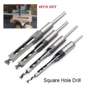 COD 4Pcs Woodworking Square Hole Drill Bits Wood Mortising Chisel Set Mortise Chisel Bit Kits Woodworkin