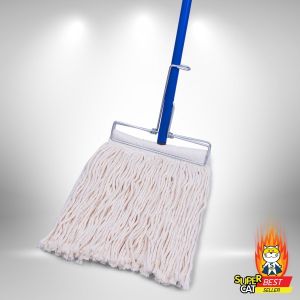 [2652] [สีขาว] SUPERCAT ไม้ม็อบถูพื้นหัวเหล็กหนีบ ไม้ถูพื้น ด้ามเหล็กกันสนิม ผ้าม็อบ ขนาด 12 นิ้ว 320 กรัม
