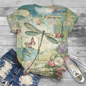 [Local Stock] ZEEMIN Summer Vintage Butterfly Dragonfly Pattern T-Shirts 3D Print Women Short Sleeves T Shirt Y2k Harajuku Tees Tops Female Clothing