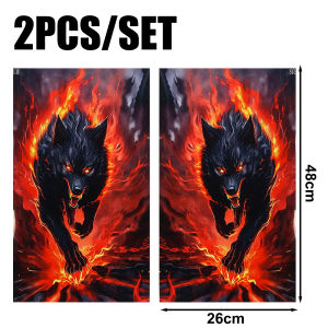 2Pcs/Set Car Door B-pillar Sticker Flame Wolf Tiger Pattern Creative Anti-scratch Decal DIY Auto Center Pillar Waterproof Protector Film