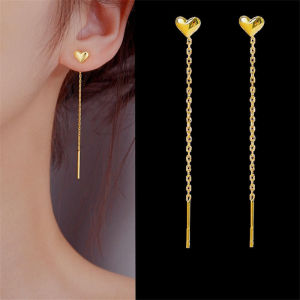 LL Fashionable 18K golden stainless steel love heart TASSEL earring chain ES6056