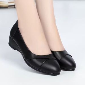 Free Shipping Slip-On Shallow-Toe Soft-Soled WomenS Shoes 2026 Autumn New Style Fashionable Grandma Shoes Comfortable Wedge Heel Small Leather Shoes