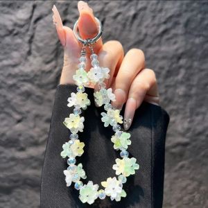 SIRENXI Lấp lánh Dây đeo điện thoại di động Hoa đính hạt Chuyển màu pha lê Dây đeo điện thoại cổ tay Dây chống thất lạc 3D Thời trang mùa hè