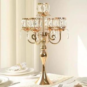 xpkQ Nordic Candle Holders Golden Luxury Crystal 5-head Candlesticks Wedding Party Dining Table Candle Holder Home Decoration 5B9Z4