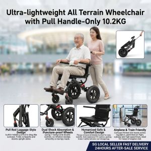 SG STOCK KANBEIO Foldable Travel Wheelchair - Portable Transport Wheelchair with Pull Rod for Elderly Seniors & Adults Only 10.2KGDual Shock AbsorptionAirplane & Train Friendly