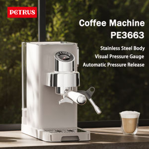 Petrus Coffee Machine Professional Espresso Maker Cappuccino Machine with Steam Milk Frother Stainless Steel Body Removable Water Tank Gift for Dad Mom PE3663