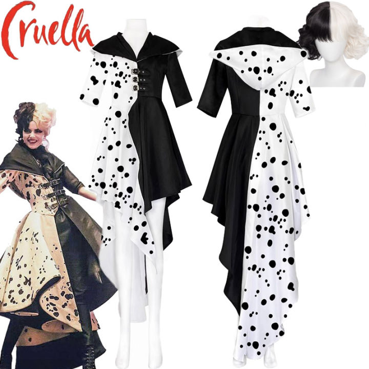 Movie Cruella De Vil Cotume For Adult Black White Witch Cosplay Dress ...