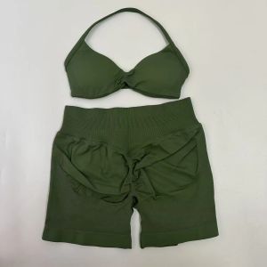 yoga  Womens 2 Piece Yoga Set Strappy Seamless Sports Bra and High Waist Scrunch Shorts for Gym Workout and Fitness Training2026