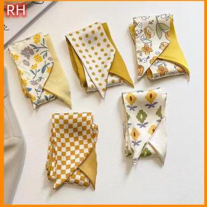 🔥🔥🔥ranghe 2 5ชิ้นตกแต่งมัลติฟังก์ชั่นเรโทรสีเหลืองผ้าพันคอผ้าไหมขนาดเล็กผ้าพันคออารมณ์ริบบิ้นยาวที่คาดผมโบว์เครื่องประดับผม