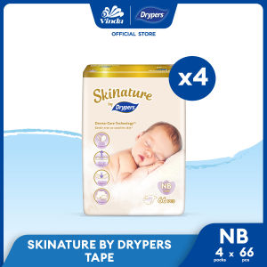 Skinature by Drypers Baby Diapers NB66/ S58 (4 Packs) - Soft Breathable Baby Diaper (Tape)