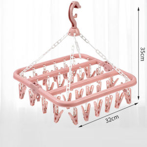 Foldable 32 Clips Clothes Hanger Penyangkut Baju Windproof Travel Portable Drying Rack Plastic Multifunctional Coat Hook