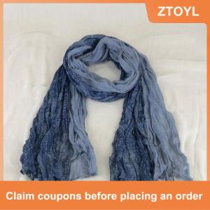 【ZTOYL】 Retro Ethnic Style Warm Cold-proof Scarf Women Crumpled Silk Scarf Long Folds Gradual Change Color Shawl Fashion Headscarf Gifts