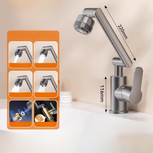 Universal Swivel Faucet Multifunctional 1080° Swivel Rotating Tap Basin Faucet 2 Water Outlet Modes Foldable & Retractable