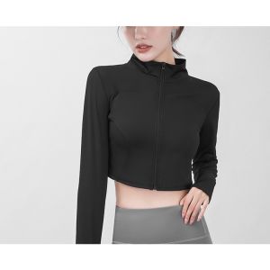 plain woman yoga stand collar coat quick drying long sleeve sports quick drying top girl yoga tights