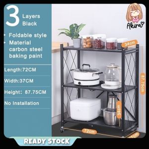 Rak Dapur Storage Rack With Wheel Rak Kabinet Dapur Storage Organizers Microwave Oven Rack Dust-proof Kitchen Rack