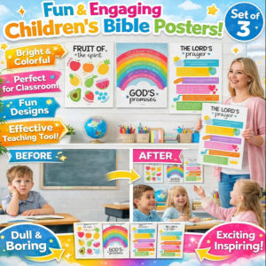 Kids Bible Poster Educational Classroom Poster Sunday School Teaching Aid Bible Stories Learning Wall Chart Childrens Religious Material