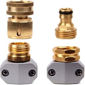 Garden Hose Repair Kit Male and Female Water Hose Repair Fittings Fit 5/8" And 3/4" Garden Hose Connector Solid Brass Quick Release Hose Connector Garden Hose End Mender