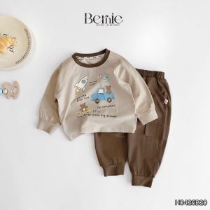 Set bộ dài tay áo thun raplang phối màu Little Riders kèm quần dài bé trai 9tới 25kg BERNIE H0426B20