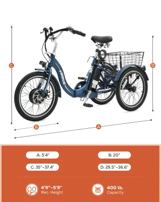 NEW Folding Electric Trike 20 inches Motorized Electric Fat Tire Tricycle 350W