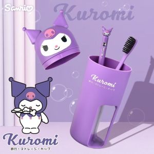 Sanrio Kuromi Mymelody Cartoon Portable Travel Toothbrush Gargle Cup Kawaii Anime Doll Soft Bristle Bamboo Charcoal Toothbrush