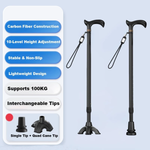 Adjustable Walking Canes for Seniors Lightweight Self Standing Cane with Ergonomic HandleCarbon Fiber Black Cane Foldable Walking Sticks for Seniors Supports 100KG