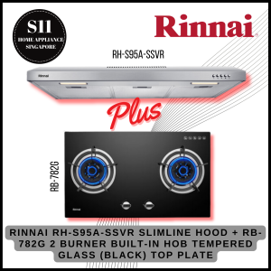RINNAI RH-S95A-SSVR SLIMLINE HOOD + RB-782G 2 BURNER BUILT-IN HOB TEMPERED GLASS (BLACK) TOP PLATE BUNDLE DEAL!