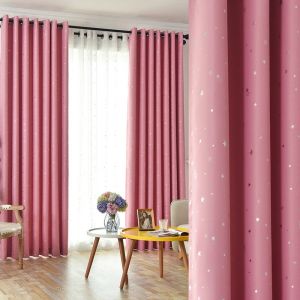 TA-ม่านทึบแสง แบ่งห้องนอน ม่านรูปดาว ผ้าม่านสำเร็จรูปกันแสงUVแบบเจาะตาไก่ราคาถูกติดตั้งได้เอง สีชมพู สีครีม สีน้ำเงินเข้ม