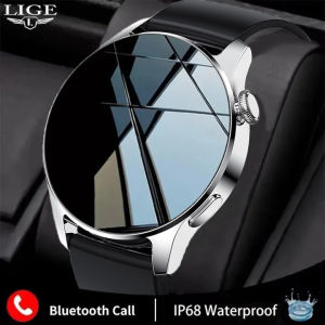 LIGE hitam smart watch tali silikon anti air Pesan panggilan Bluetooch mengingatkan pelacak kebugaran jam tangan pria