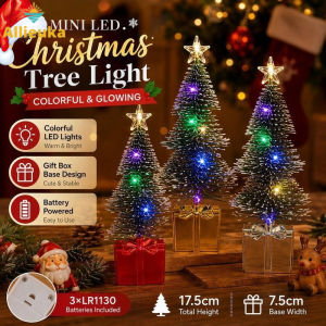 Allieuka Mini LED Christmas Tree Night Light Colorful Twinkle Star Topper Battery Powered 17.5cm Desk Decor