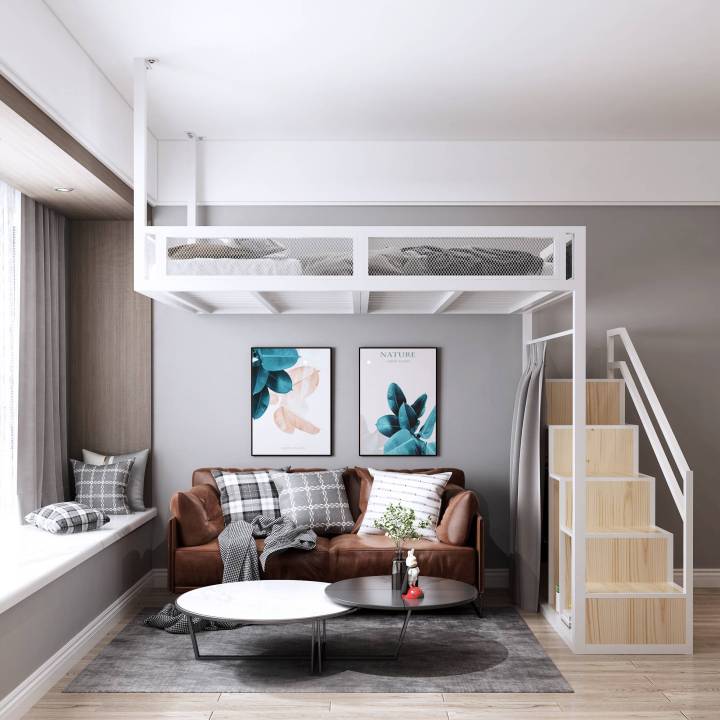 Nordic small loft elevated bed multifunctional loft bed double ladder ...