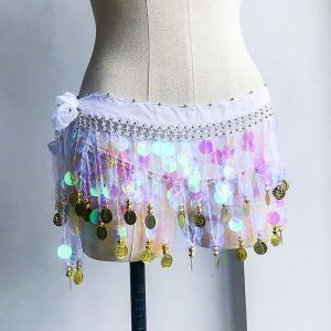 สายคาดเอวเต้นระบำหน้าท้องผู้หญิงผ้าพันสะโพกผ้าชีฟองสำริดมีเข็มขัดแต่งพู่