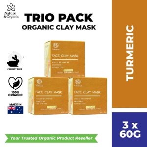 Natureal Organic Turmeric Clay Mask (3x60G) for Brightening Deep Cleanse Smooths Skin & Minimise Pores