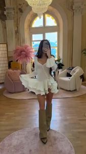 Absobe Womens A-Line BodyconDress Ruffle Hem V-Neck Asymmetrical Buttons Long Sleeve Short Dress Party Streetwear Outfits2026
