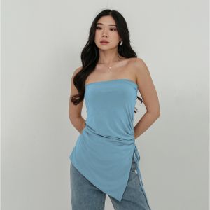 NZINGA Minji | Atasan Wanita Tanpa Lengan Asimetris - Tube Top Tali Serut Stylish | Ukuran S - XXL