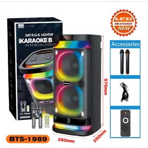 BTS-1708 10 Inches Dual Portable Bluetooth Speaker w/ Free 2pcs Wireless karaoke Rechargeable Mic