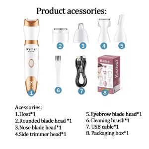 Kemei Km-254 5In1 Electric Epilator Bikini Eyebrow Trimmer Facial Hair Removal Shaver For Women Set