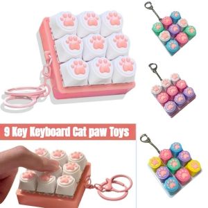 9 Key Keyboard Decompression Toy Keys Cute Soft Cat Paw  Keychain Key Ring Mobile Phone Pendant Friends Gift