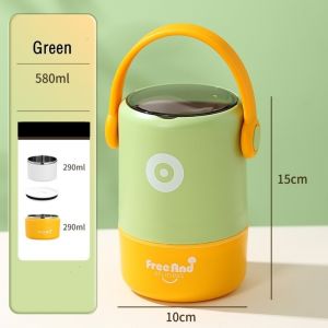 BESTITIT 580ml/820ml Thermal Lunch Box Stainless Steel Double Layer Food Soup Container Creative Leak-Proof Insulated Box for OfficeSchool