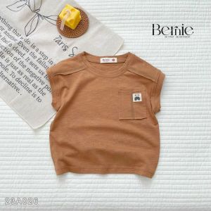 Áo tanktop cotton xược túi ngực thêu gấu dáng hàn quốc cho bé trai bé gái từ 9đến 24kg BERNIE 23A026