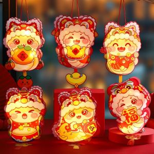 HUADIN สไตล์จีนจีน โคมไฟงูแบบพกพา แบบดั้งเดิมดั้งเดิม เรืองแสงในที่แคบ โคมไฟส่องสว่างปีใหม่ กระเป๋าวัสดุ DIY การ์ตูนลายการ์ตูน โคมไฟเทศกาลฤดูใบไม้ผลิ เครื่องประดับบ้านปีใหม่