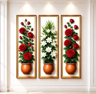 1 HARI KIRIM 3 Pcs Hiasan Dinding Estetik 3D Gambar Bunga ukuran 10x30cm KODE 05 - 11
