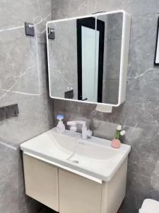 Bathroom Vanity Set Thickened Honeycomb Aluminum with Integrated Ceramic Basin & LED Inligent Makeup Lamp
