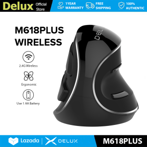 DELUX M618Plus 2.4G Wireless Vertical Mouse Ergonomic MAX 1600 DPI Removable Palm Rest 6 Buttons For Big Hands For PC/Laptop/Windows/Mac