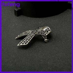 fufeng Black Rhinestones Ribbon Brooch Pins For Women Men Elegant Fashion Lapel Pin Decoration Accessories Party Jewelry Gift