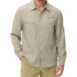 Mens UPF 50+ Long Sleeve Fishing Shirts Sun Protection Breathable Hiking Work Shirt Casual Button Down Shirt with Zipper Pocket2026