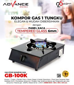 Advance GB100K / GB101K Kompor Gas Kaca 1 Tungku Tempered Glass - FREE ONGKIR Jabodetabek