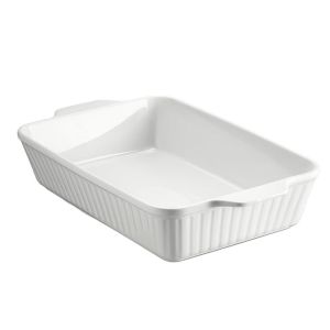MEMEDAN Deepened Ceramic Baking Tray Rectangular Stripe Pattern Baking Dish Cooking Utensils With Handle Lasagna Pan Oven