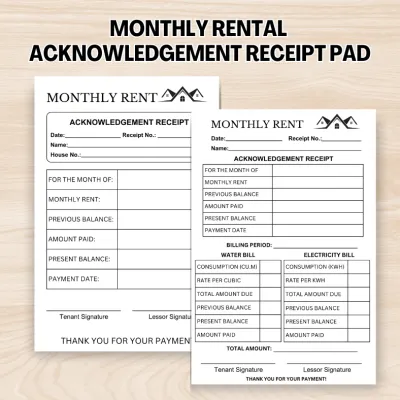 JM Creatink All in One Monthly Rent / Water Bill / Electricity Bill Acknowledgement Receipt Pad 4x6 inches (50 Pages)