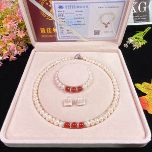 Zhuji Genuine Natural Freshwater Pearl Necklace Womens Three-Piece Set Clavicle Chain Pendant Real Pearl Strand Necklace Hot